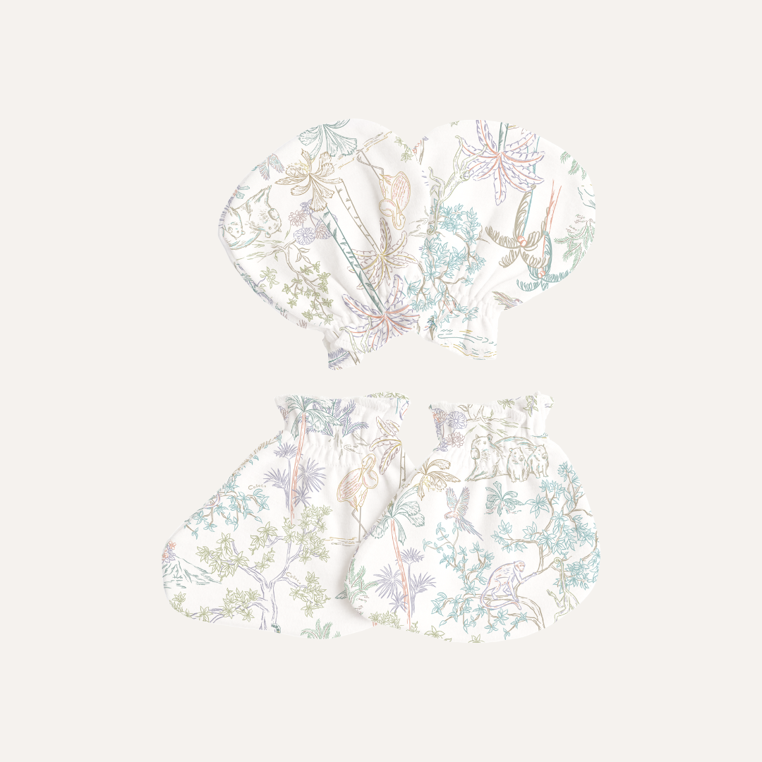 Baby Mittens & Booties Set in Rainbow Tropics