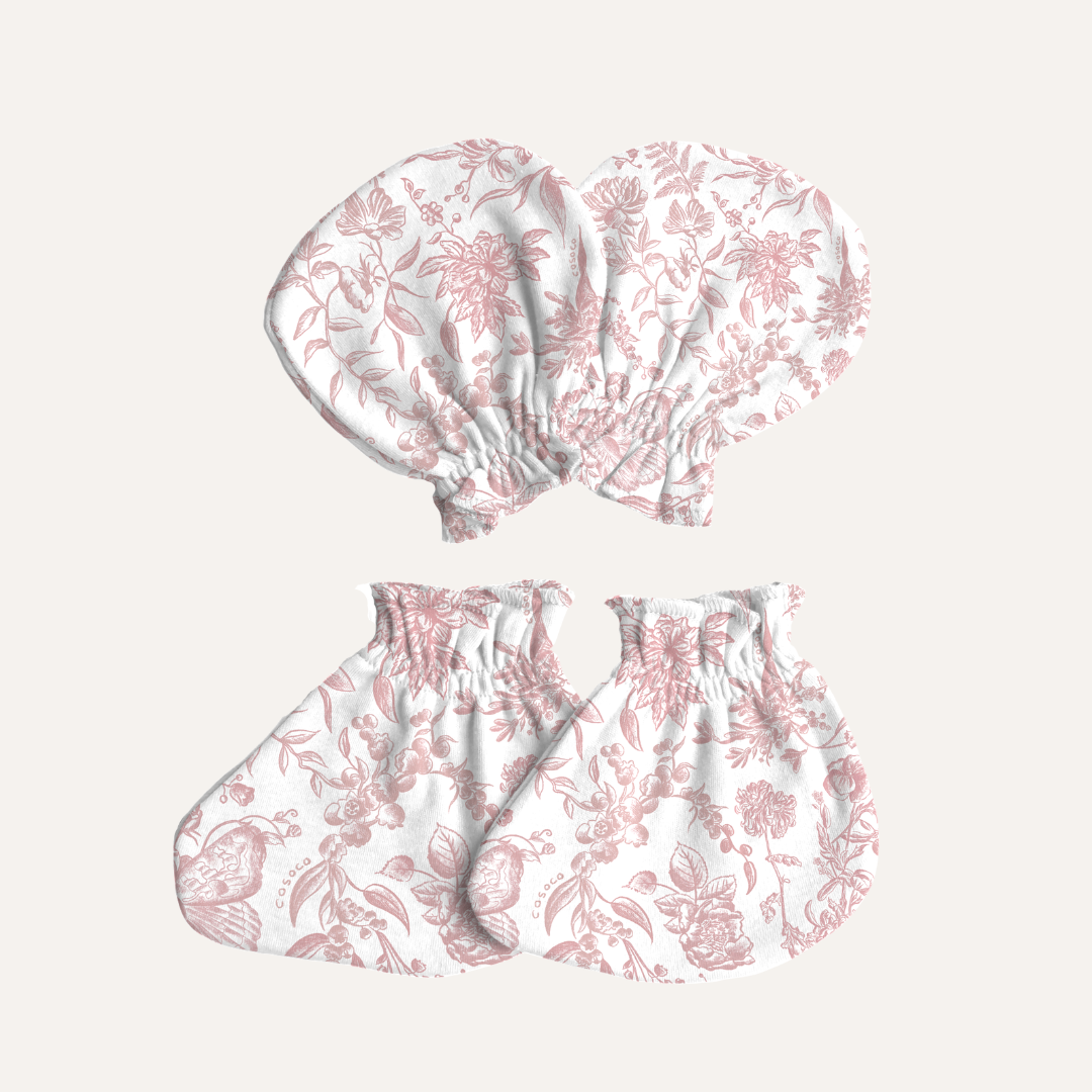 Baby Mittens & Booties in Toile De Fleur