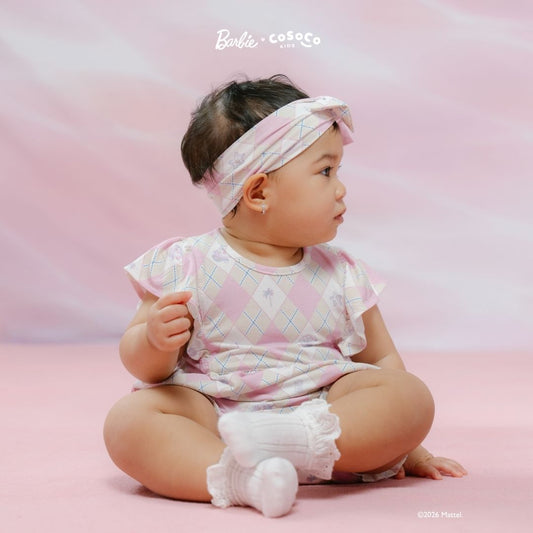 Barbie Ruffle Romper in Iconic Diamond