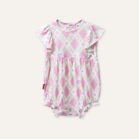 Barbie Ruffle Romper in Iconic Diamond