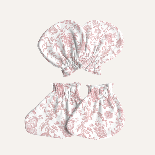 Baby Mittens & Booties in Toile De Fleurs