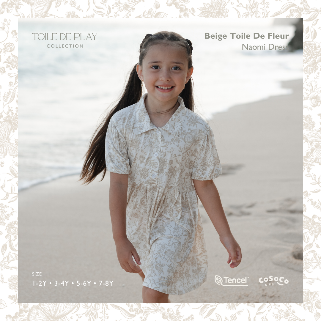 Naomi Dress in Beige Toile de Fleur