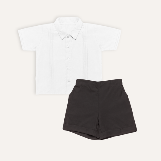 Theo Linen Set in White Black