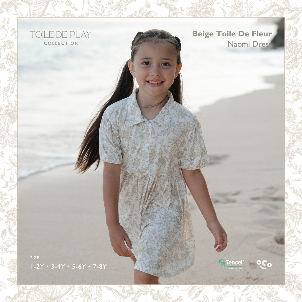 Naomi Dress in Beige Toile de Fleur
