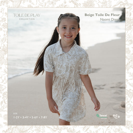 Naomi Dress in Beige Toile de Fleur