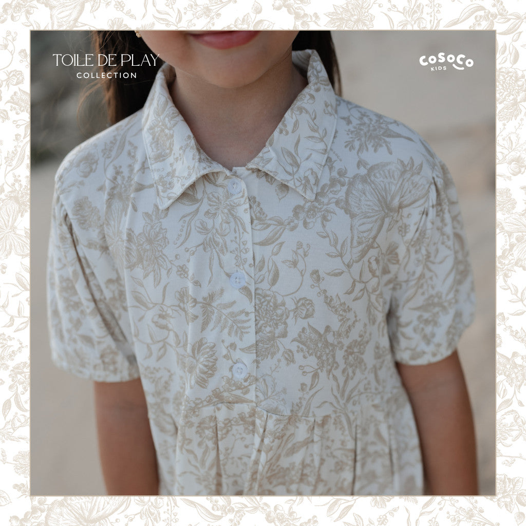 Naomi Dress in Beige Toile de Fleur